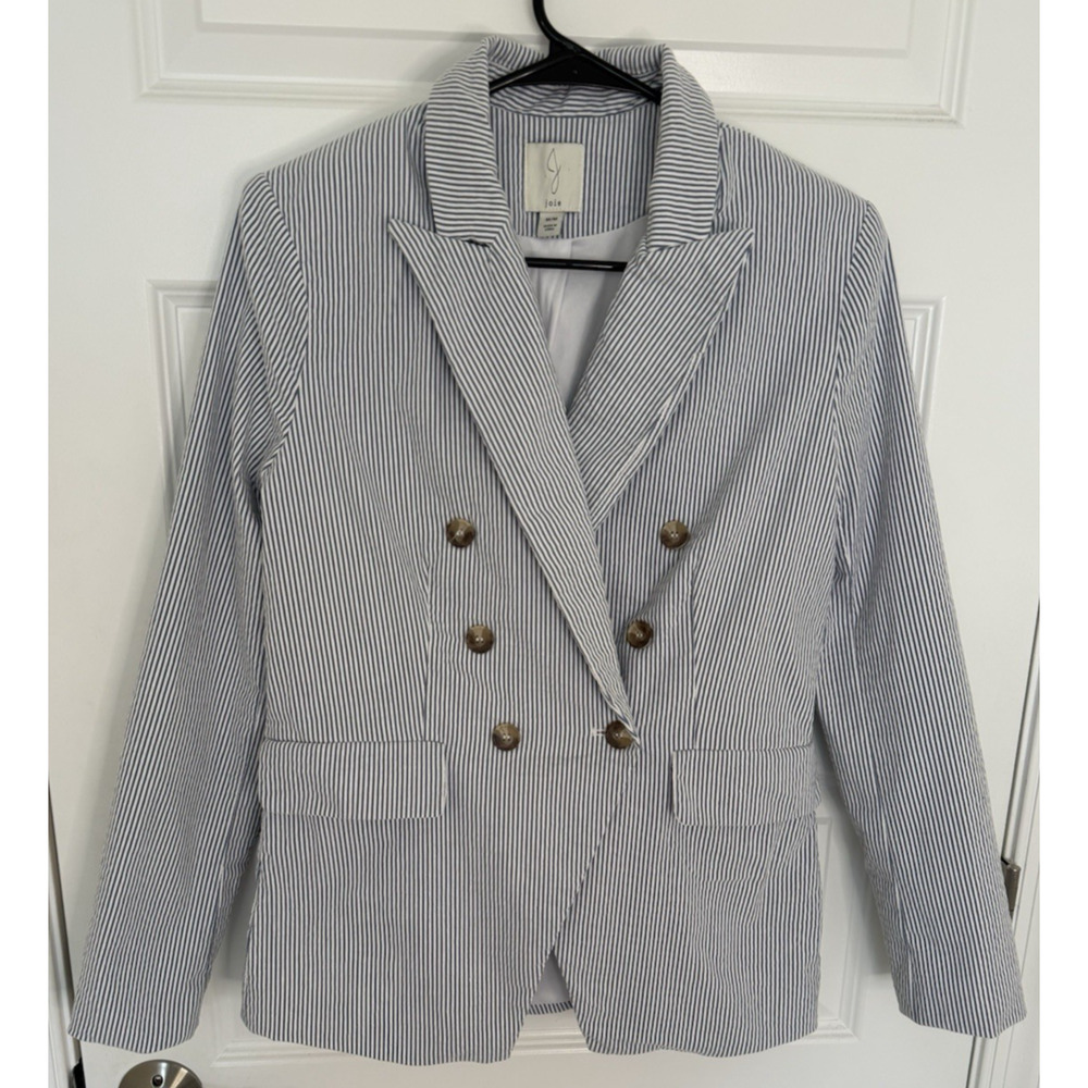 JOIE Blue Seersucker Stretch Blazer Summer Preppy Women's Size M